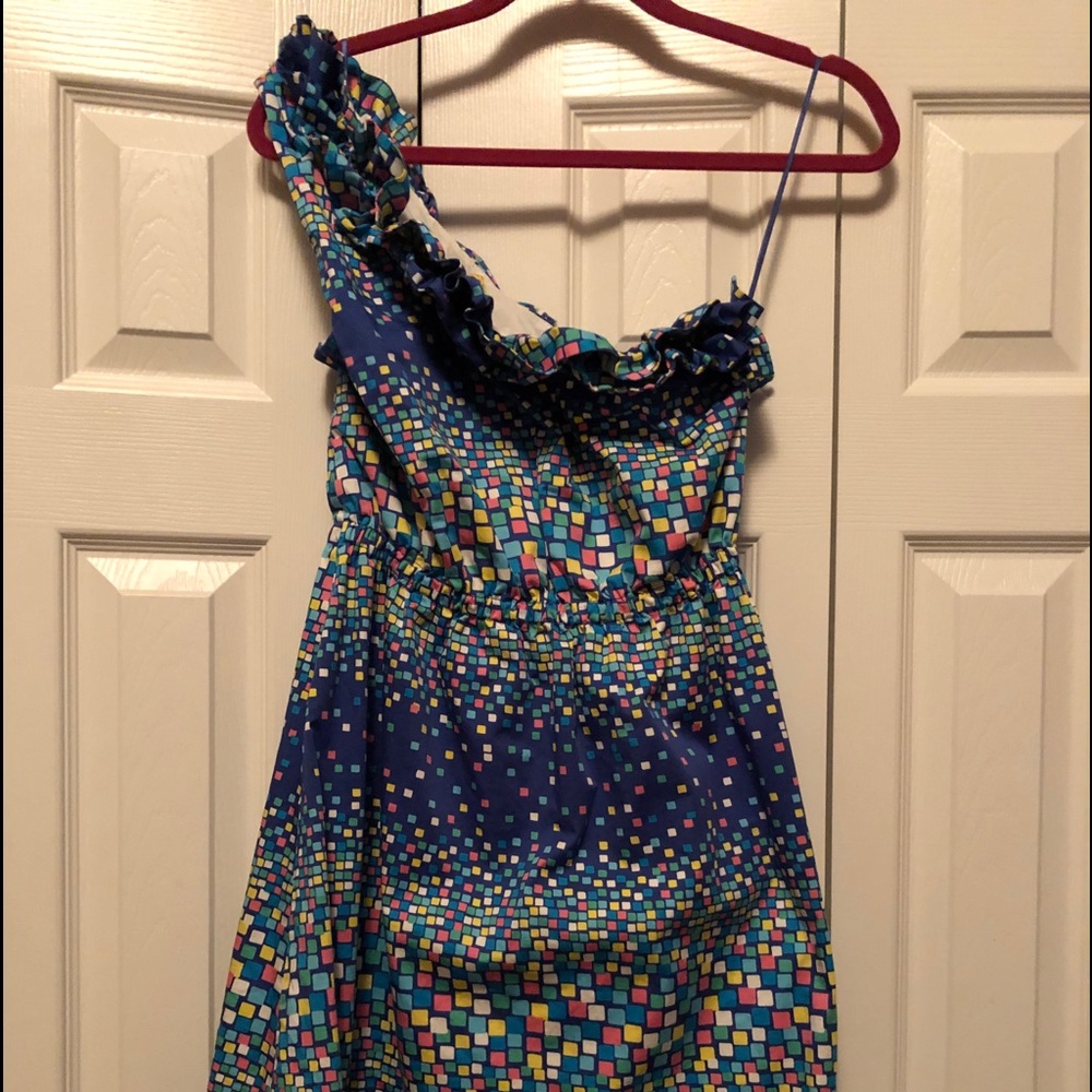Size 10 one shoulder Multicolored “tile” dress